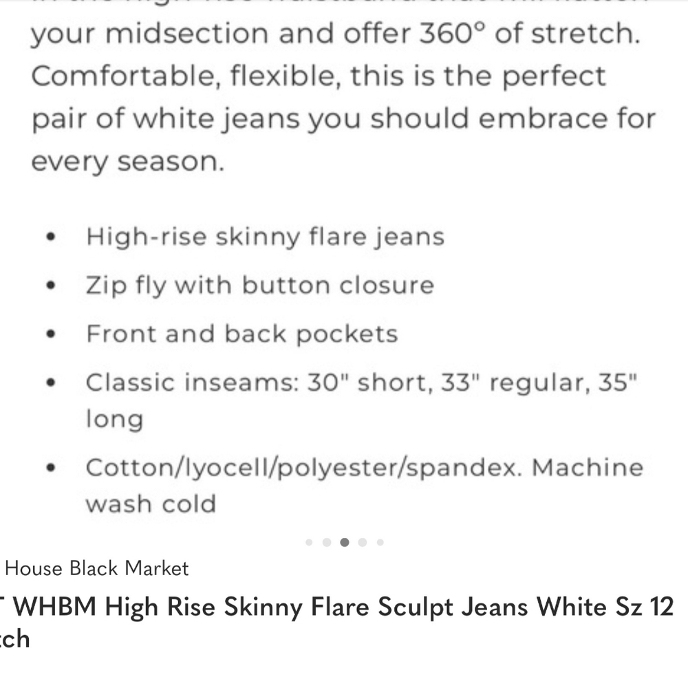 NWT WHBM High Rise Skinny Flare Sculpt Jeans White Sz 12 Stretch - Picture 3 of 7